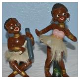 Pair Vtg Japan Ceramic Tribal Dancer & Musician