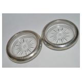 (2) Vtg Pattern Glass & Sterling Silver Band Ring