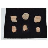 (6) Pre-Columbian Clay Pottery Heads on Board