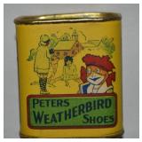 Vtg F.L. Rand Co Peters Weatherbird Shoes Tin Bank
