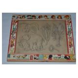 Vtg Glass & Wood Drawing Slate Framed 9.25'x