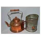 Vtg Copper Tea Kettle + XXX Sifter