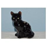 Fenton Black Art Glass Handpainted Cat Fig 3.75"