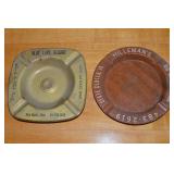 (2) Vtg Metal Advertising Ashtrays Hilleman