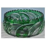 Vtg Czech Bohemian Emerald Green Cut Crystal Bowl