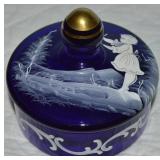 Vtg Mary Gregory Cobalt Blue Glass Dresser Box