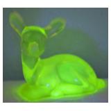 Fenton Vaseline Opalescent Art Glass Fawn Deer