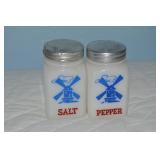 Vintage Milk Glass w/ Windmill Pattern Salt Pepper