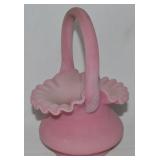 Vtg Fenton Rosalene Pink Satin Art Glass Basket