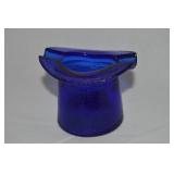 Vintage Cobalt Blue Glass Top Hat Ashtray 3.25w