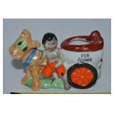 Vtg Japan Ceramic Boy & Donkey Ashtray (Missing