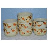(7) Vtg Hull Jewel Tea Autumn Leaf Custard Cups