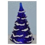 Fenton Cobalt Blue Art Glass Flocked Christmas