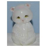 Fenton White Iridized Handpainted Bear Figure