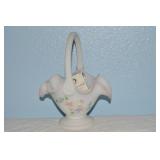 Fenton Art Glass White Satin Handpainted Basket