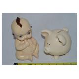 (2) Vintage Ceramic Pcs w/ Piggy Bank & Baby