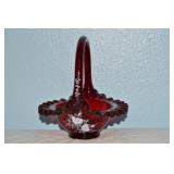 Fenton Art Glass Amberina Handpainted White