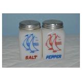 Vintage McKee Milk Glass Sailboats Salt & Pepper
