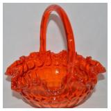 Vtg Fenton Amberina Thumbprint Art Glass Basket