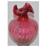 Fenton Cranberry Optic Ribbed Art Glass Vase 8 5/8
