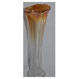 Vtg Marigold Carnival Glass Ribbed Stetched Vase