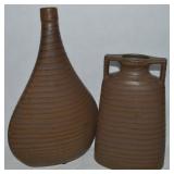 (2) Pier 1 Brown Striped Ceramic Vases 18 1/8"