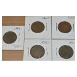(5) Indian Head Pennies Lot: 1865 1881 1884 1890 &