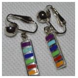 925 Sterling Gemstone Rainbow Drop Clip Earrings