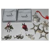 (2) Danforth Pewterers Ornaments Holly/Poinsettia+