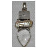 925 Sterling Dendritic Opal & Pearl Pendant 2.5L