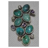 925 Sterling Turquoise Amethyst & Pearl Pendant