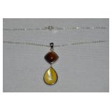 925 Sterling Tiger's Eye & Yellow Gem Pendant