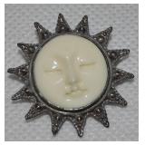 925 Sterling Ox Bone Sun Goddess Brooch/Pend