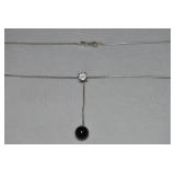 JC 925 Sterling Onyx & CZ Drop Pendant Necklace