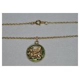 Vtg Welsh Dragon Goldtone Enamel Pendant Necklace
