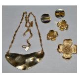 (2) Vtg Goldtone Jewelry Sets Crown Trifari Flower