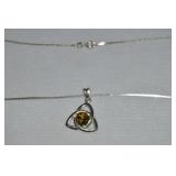 925 Sterling Green Amber & Celtic Knot Pendant