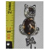 Vintage Silvertone Jelly Belly Cat Brooch