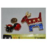 Vintage Goldtone Rhinestone Democratic Donkey +