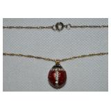 Vintage Goldtone Enamel Rhinstone Ladybug Egg