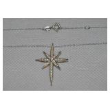 RJ Signed 925 Sterling CZ North Star Pendant Neck