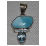 Obsidian Signed 925 Sterling Larimar & Blue Topaz