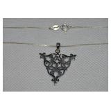 925 Sterling Filigree Triangular Pendant Necklace