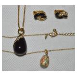 (2) Vtg Goldtone Avon Rhinstone Egg Pendant Neck