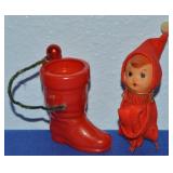 Vtg Rosbro Rosen Santa Boot Ornament + Knee Hugger