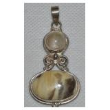 925 Sterling Dendritic Opal & Wood Jasper Pendant