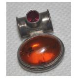 925 Sterling Baltic Amber & Garnet? Pendant 1L