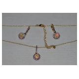 Danbury Mint Goldtone Fire Opal & Purple Stone