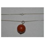 925 Sterling Carnelian Bead Ball Pendant Necklace
