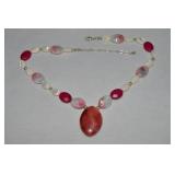 925 Sterling Pink Gemstone & Pearl Bead Adjustable